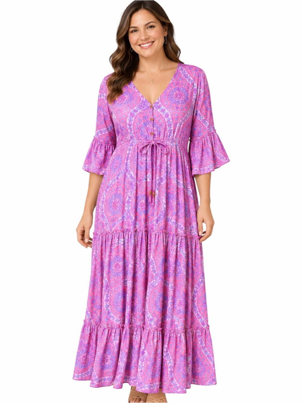 Mahli The Label Desert Rain Flutter Violet Boho Paisley Maxi Dress Size L/XL